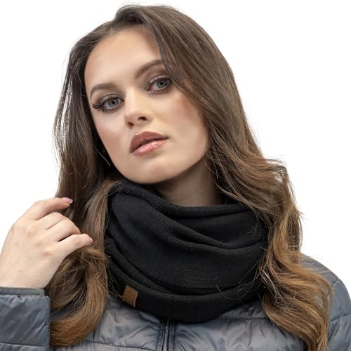 VIVISENCE Damen Winter Loop-Schal Eleganter Wärmendes Warmem Garn Vielseitig Winterschal Frauen Eleganten Doppelt Um Den Hals Tragbar Perfekt Kalte Wintertage Modell 7106, Schwarz,Einheitsgröße von VIVISENCE