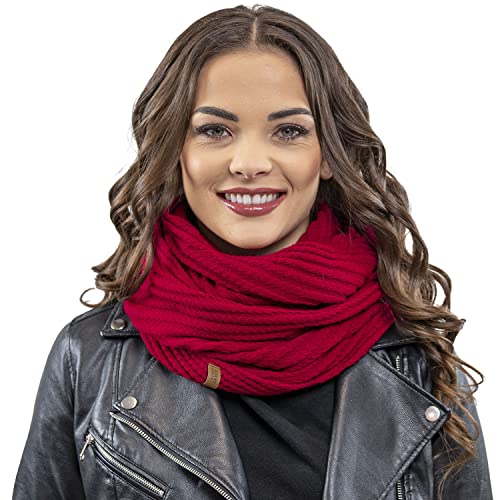 VIVISENCE Damen Winter Loop Schal Warm Und Bequem Halsbedeckung Für Herbst Und Winter Warm Dick Schal, Klassisch Winterschal Für Frauen, Hergestellt In Der EU, Rot von VIVISENCE