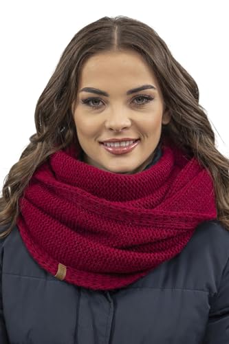 VIVISENCE Loop Schal Strick Zweimal Gefaltet Ideal Wärm Für Wintertage 7103, Weinrot,Einheitsgröße von VIVISENCE