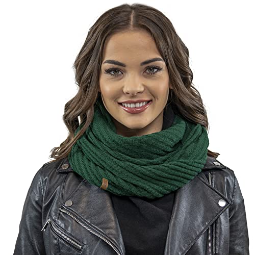 VIVISENCE Damen Winter Loop Schal Aus Modischer Gemütlich Wärmendem Garn Doppelt Um Den Hals Tragbar Wintertage Frauen Elegante Und Sportliche Outfits Winter Herbst Modell 7017S, Grün,Einheitsgröße von VIVISENCE