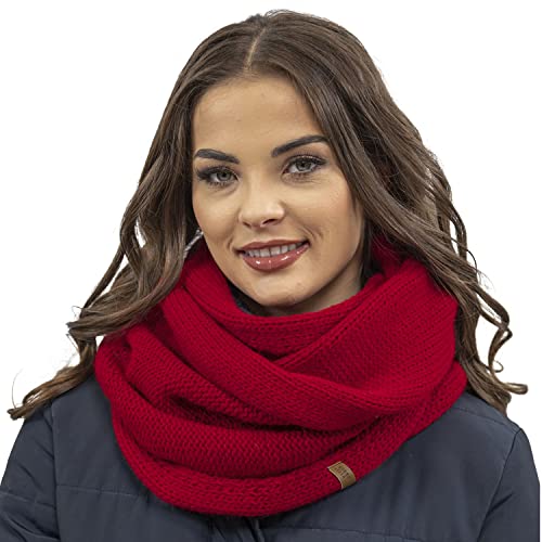 VIVISENCE Damen Winter Loop Schal Warm Und Gemütlich Halsbedeckung An Winter Und Herbst Warm Dick Schal, Klassisch Winterschal Für Frauen, Hergestellt In EU, Rot von VIVISENCE