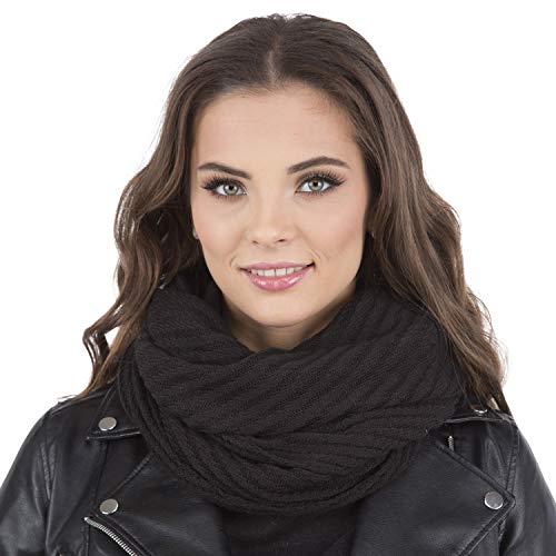 Vivisence Damen Winter Loop Schal Aus Modischer Gemütlich Wärmendem Garn Doppelt Um Den Hals Tragbar Wintertage Frauen Elegante Und Sportliche Outfits Winter Herbst Modell 7017S, Schwarz,Einheitsgröße von VIVISENCE