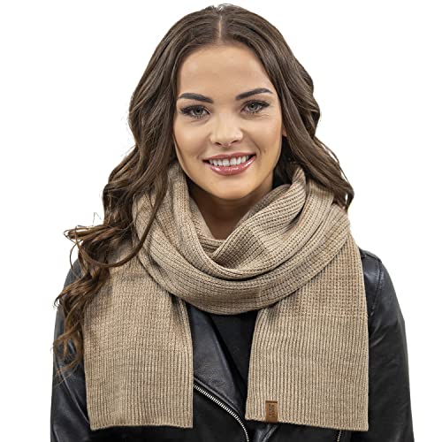 VIVISENCE Damen Winter Schal Aus Modischer Gemütlich Wärmendem Garn Kalte Wintertage Frauen Elegante Trendiger Und Sportliche Outfits Winter Herbst Modell 7042S, Beige,Einheitsgröße von VIVISENCE