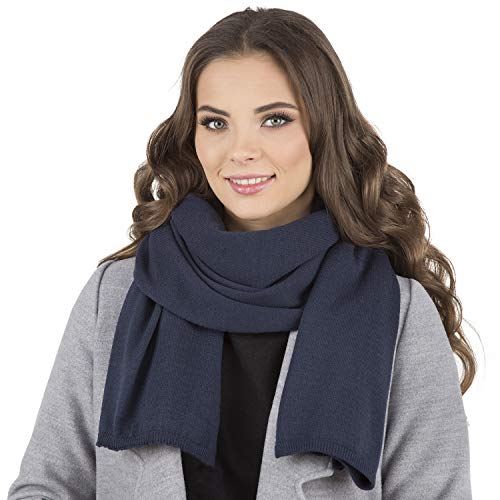 VIVISENCE Damen Winter Schal Aus Modischer Gemütlich Wärmendem Garn Mit Dekorativer Bindung Für Kalte Wintertage Frauen Elegante Und Sportliche Outfits Winter Herbst Modell, Dunkelblau,Einheitsgröße von VIVISENCE