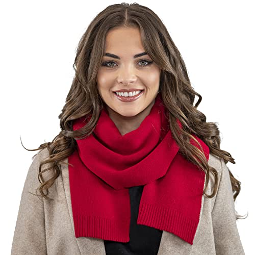 VIVISENCE Damen Winter Schal Aus Modischer Gemütlich Wärmendem Garn Mit Dekorativer Bindung Für Kalte Wintertage Frauen Elegante Und Sportliche Outfits Winter Herbst Modell 7104, Rot,Einheitsgröße von VIVISENCE