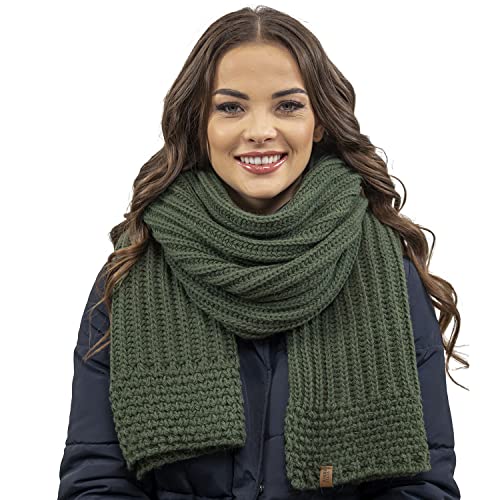 VIVISENCE Damen Winter Schal Aus Modischer Gemütlich Wärmendem Garn Mit Dekorativer Bindung Für Kalte Wintertage Frauen Elegante Und Sportliche Outfits Winter Herbst Modell 7016S, Grün,Einheitsgröße von VIVISENCE
