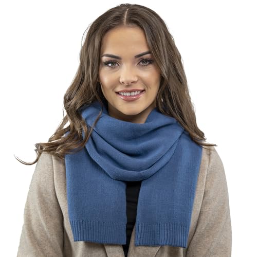 VIVISENCE Damen Winter Schal Aus Modischer Gemütlich Wärmendem Garn Mit Dekorativer Bindung Für Kalte Wintertage Frauen Elegante Und Sportliche Outfits Winter Herbst Modell 7104, Blau,Einheitsgröße von VIVISENCE