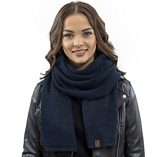 VIVISENCE Damen Winter Schal Aus Modischer Gemütlich Wärmendem Garn Kalte Wintertage Frauen Elegante Trendiger Und Sportliche Outfits Winter Herbst Modell 7041S, Dunkelblau,Einheitsgröße von VIVISENCE