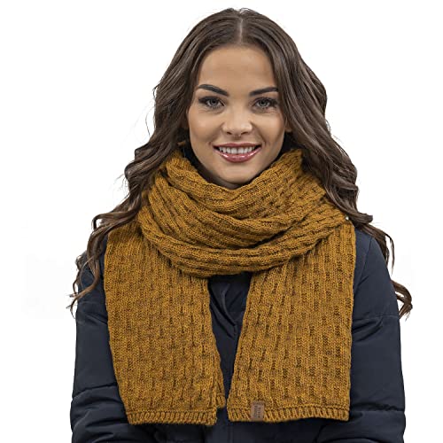 VIVISENCE Damen Winter Schal Warm Und Bequem Halsbedeckung Für Herbst Und Winter Warm Dick Schal, Klassisch Winterschal Für Frauen, Hergestellt In Der EU, Dunkelgelb von VIVISENCE