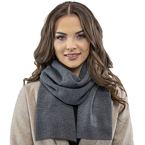 VIVISENCE Damen Winter Schal Aus Modischer Gemütlich Wärmendem Garn Mit Dekorativer Bindung Für Kalte Wintertage Frauen Elegante Und Sportliche Outfits Winter Herbst Modell, Dunkelgrau,Einheitsgröße von VIVISENCE