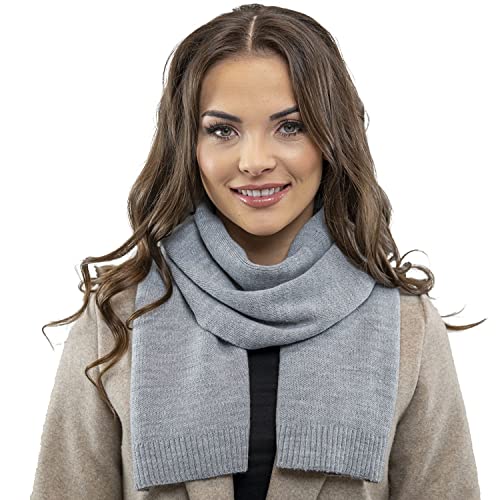 VIVISENCE Damen Winter Schal Aus Modischer Gemütlich Wärmendem Garn Mit Dekorativer Bindung Für Kalte Wintertage Frauen Elegante Und Sportliche Outfits Winter Herbst Modell, Hellgrau,Einheitsgröße von VIVISENCE
