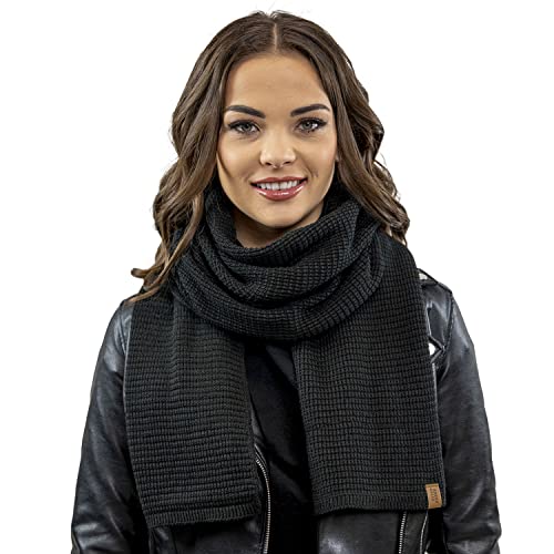 VIVISENCE Damen Winter Schal Aus Modischer Gemütlich Wärmendem Garn Kalte Wintertage Frauen Elegante Trendiger Und Sportliche Outfits Winter Herbst Modell 7041S, Schwarz,Einheitsgröße von VIVISENCE