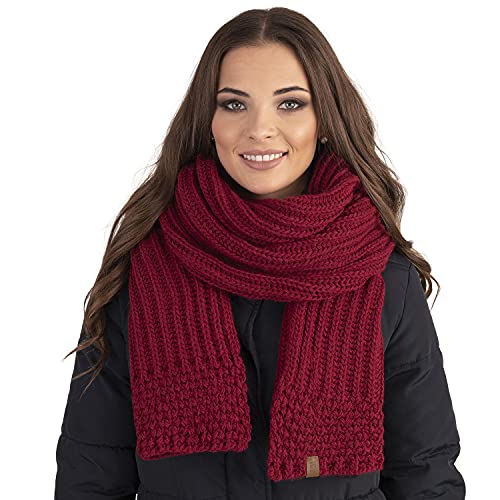 VIVISENCE Damen Winter Schal Aus Modischer Gemütlich Wärmendem Garn Mit Dekorativer Bindung Für Kalte Wintertage Frauen Elegante Und Sportliche Outfits Winter Herbst Modell, Weinrot,Einheitsgröße von VIVISENCE