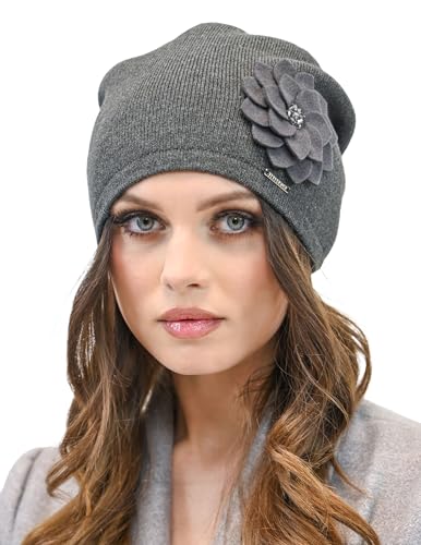 VIVISENCE Damen Mütze Wintermütze Klassischem Schnitt Warme Gemütlich Wolle 7010, Dunkelgrau,Einheitsgröße von VIVISENCE