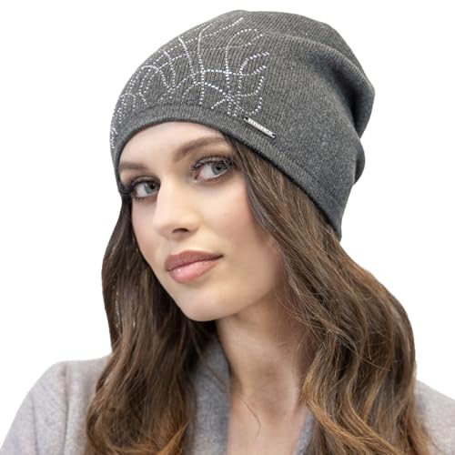 VIVISENCE Damen Mütze Wintermütze Klassischem Schnitt Warme Gemütlich Wolle 7011, Dunkelgrau,Einheitsgröße von VIVISENCE