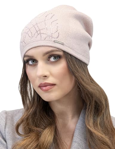 VIVISENCE Damen Mütze Wintermütze Klassischem Schnitt Warme Gemütlich Wolle 7011, Rosa,Einheitsgröße von VIVISENCE