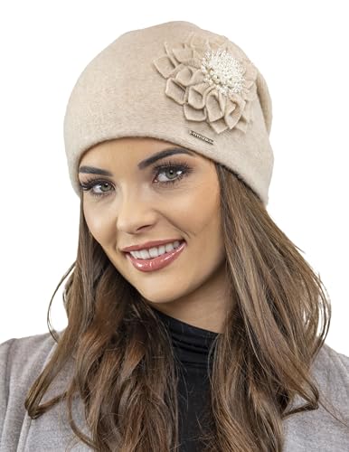VIVISENCE Wintermütze Für Damen Herbst Warme Beanie Mütze Für Frauen Elegante Ideal Perfekter Passform Für Kalte Tage Modell 7052, Beige,Einheitsgröße von VIVISENCE