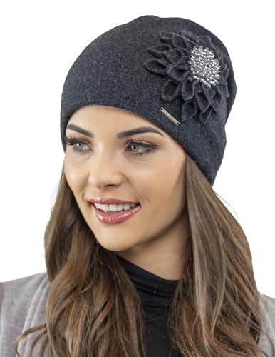 VIVISENCE Wintermütze Für Damen Herbst Warme Beanie Mütze Für Frauen Elegante Ideal Perfekter Passform Für Kalte Tage Modell 7052, Dunkelgrau,Einheitsgröße von VIVISENCE