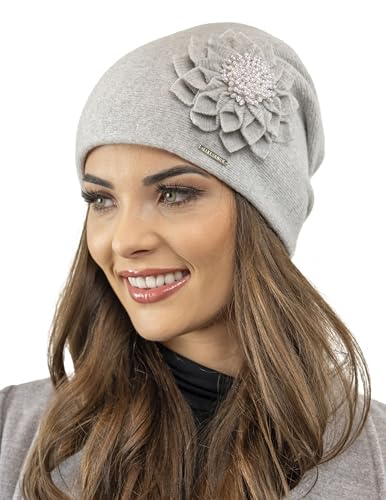 VIVISENCE Wintermütze Für Damen Herbst Warme Beanie Mütze Für Frauen Elegante Ideal Perfekter Passform Für Kalte Tage Modell 7052, Hellgrau,Einheitsgröße von VIVISENCE