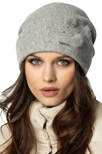 VIVISENCE Winter Mütze Für Damen Beanie Mit Innenfutter DREI Falten Für Perfekten Sitz Perfekte Passform Herbst Gemütlich Ideal Für Kalte Wintertage Und Outdoor-Aktivitäten, Hellgrau,Einheitsgröße von VIVISENCE