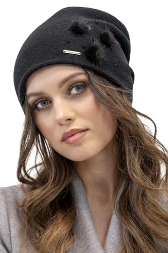 VIVISENCE Winter Mütze Für Damen Beanie Mit Innenfutter DREI Falten Für Perfekten Sitz Perfekte Passform Herbst Gemütlich Ideal Für Kalte Wintertage Und Outdoor-Aktivitäten, Schwarz,Einheitsgröße von VIVISENCE