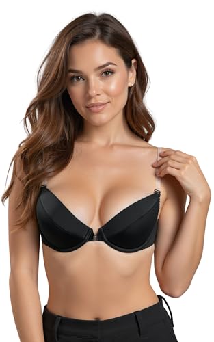 VIVISENCE Eve 1012 Push-Up BH Dame Transparent Rückenfrei Abnehmbar Musterlos EU, Schwarz,65F von VIVISENCE