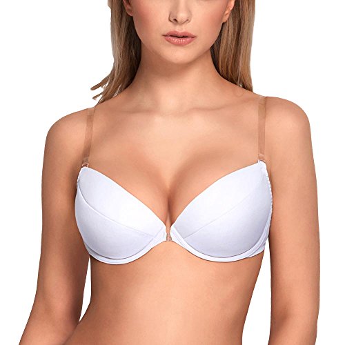 VIVISENCE Eve 1012 Push-Up BH Dame Transparent Rückenfrei Abnehmbar Musterlos EU, Weiß,65C von VIVISENCE