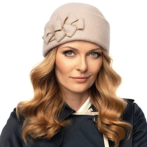 VIVISENCE Damen Winter Toque Aus Wolle Handgefertigte Herbst Warme Mütze Antistatischen Für Frauen Perfekter Passform Ideal Für Kalte Wintertage Modell 7059, Beige,Einheitsgröße von VIVISENCE