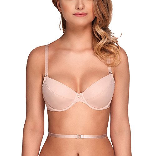VIVISENCE Damen BH Rückenfrei Push Up BH Multiway Träger, Tiefer Rückenausschnitt Für Rückenfreie Kleider Klassische, Kate 1011, Beige,80E von VIVISENCE