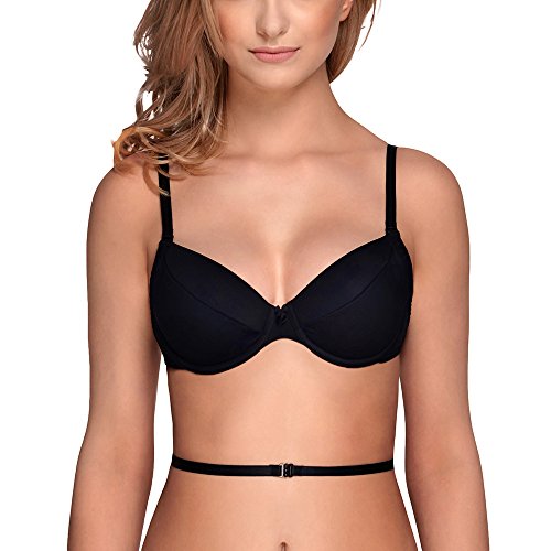 VIVISENCE Damen BH Rückenfrei Push Up BH Multiway Träger, Tiefer Rückenausschnitt Für Rückenfreie Kleider Klassische, Kate 1011, Schwarz,75F von VIVISENCE