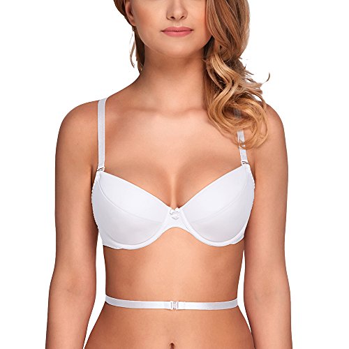VIVISENCE Damen BH Rückenfrei Push Up BH Multiway Träger, Tiefer Rückenausschnitt Für Rückenfreie Kleider Klassische, Kate 1011, Weiß,85B von VIVISENCE