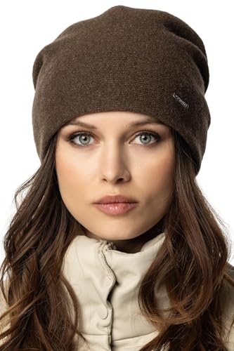 VIVISENCE Damen Beanie Mütze Winter Aus Warmem Wollgarn Klassische Herbst Wintermütze Gemütlich Mit Perfekter Passform DREI Falten Am Rücken Innenfutter Extra Komfort Modell 7085, Braun,Einheitsgröße von VIVISENCE