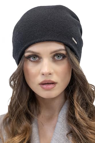 VIVISENCE Damen Beanie Mütze Winter Aus Warmem Wollgarn Klassische Herbst Wintermütze Gemütlich Mit Perfekter Passform DREI Falten Am Rücken Innenfutter Extra Komfort Modell, Schwarz,Einheitsgröße von VIVISENCE