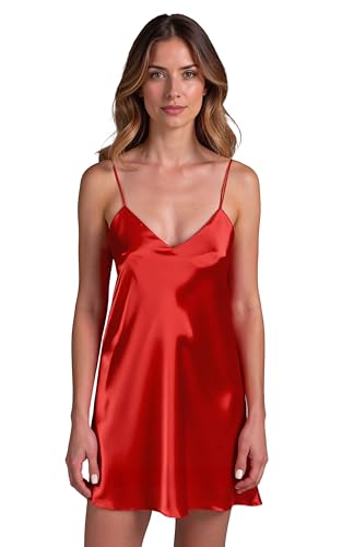 VIVISENCE Nachthemd Satin Verstellbare Träger Angenehm Anzufassen Der Stoff 2039, Rot,M von VIVISENCE