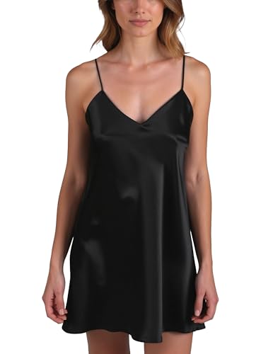 VIVISENCE Nachthemd Satin Verstellbare Träger Angenehm Anzufassen Der Stoff 2039, Schwarz,M von VIVISENCE