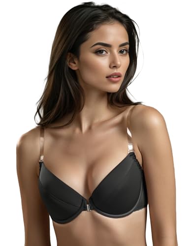VIVISENCE Push Up BH Metallverschluss Perfekt Für Rückenfreie Kleider 1086, Schwarz,75F von VIVISENCE