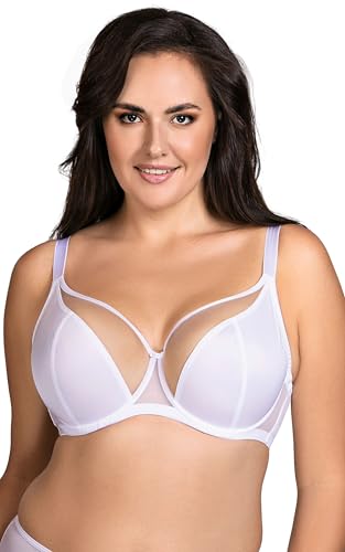 VIVISENCE Soft-BH Für Damen Mit Bügel, Halbtransparente Cups Aus Netzstoff Schleife Verstellbare Träger Hakenverschluss Verstellbaren Trägern, Weiß,75K von VIVISENCE