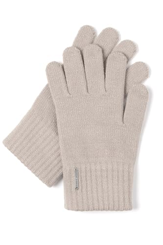 VIVISENCE Damen Winter Handschuhe Mit Gemütlich Stilvolle Breitem Strickbündchen Hergestellt Aus Warmem Garn Mit Wollzusatz Perfekt Für Kalte Wintertage Herbst Modell 7202, Beige,Einheitsgröße von VIVISENCE