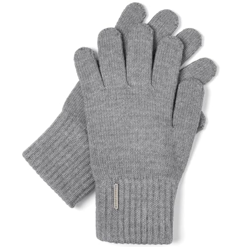 VIVISENCE Damen Winter Handschuhe Mit Gemütlich Stilvolle Breitem Strickbündchen Hergestellt Aus Warmem Garn Mit Wollzusatz Perfekt Für Kalte Wintertage Herbst Modell 7204, Hellgrau,Einheitsgröße von VIVISENCE