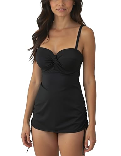 VIVISENCE Tankini Oberteil Mit Bügel Gepolstert Verstellbare Träger Mini Länge Raffung Schnürung, Schwarz,80C von VIVISENCE