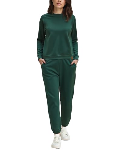 VIVISENCE Trainingsanzug Set Baumwolle Gummibund Komfort Für Freizeit Und Sport 9204Kmpl, Grün,M von VIVISENCE