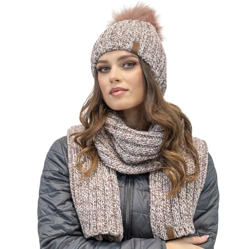 VIVISENCE Trendiges Damen Winterset Aus Weicher Mütze Mit Bommel Und Langer Schal Aus Zweifarbigem Garn Mit Antistatischem Futter Für Optimalen Schutz Vor Kälte Ideal Für, Rosa,Einheitsgröße VIVISENCE Trendiges Damen Winterset Aus Weicher Mütze Mit Bommel Und Langer Schal Aus Zweifarbigem Garn Mit Antistatischem Futter Für Optimalen Schutz Vor Kälte Ideal Für, Rosa,Einheitsgröße von VIVISENCE