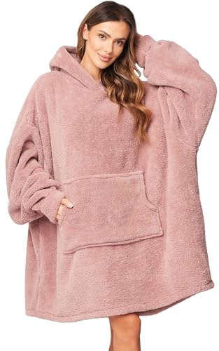 VIVISENCE Damen Deckenpullover Kapuze Langarm Warm Flauschig One Size 5028, Pink,Einheitsgröße von VIVISENCE