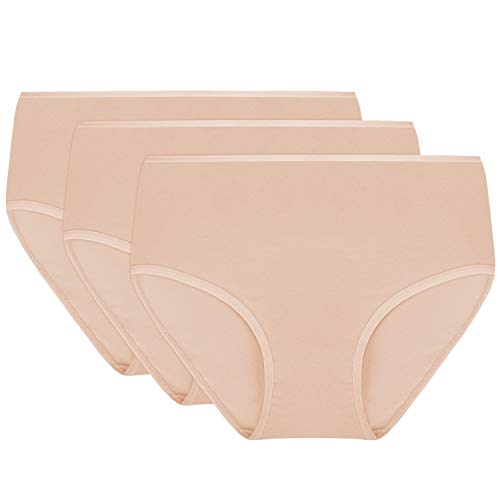 VIVISENCE Unterhosen Damen Slip Hohem Bund Unterwäsche Glatt Komfort Und Bequemlichkeit Klassischer Musterloser Slip Für Frauen 4001, Beige,L von VIVISENCE