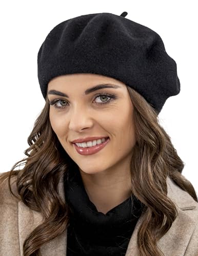 VIVISENCE Winter Baskenmütze Aus Wolle Für Damen Ideal Für Wintertage 7073, Schwarz,Einheitsgröße von VIVISENCE