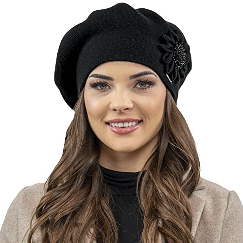 VIVISENCE Winter Baskenmütze Für Damen Herbst Warme Barette Mit Zarter Blumenapplikation Frauen Elegante Klassischem Stil Perfekte Für Herbst Und Wintertage Modell 7048, Schwarz,Einheitsgröße VIVISENCE Winter Baskenmütze Für Damen Herbst Warme Barette Mit Zarter Blumenapplikation Frauen Elegante Klassischem Stil Perfekte Für Herbst Und Wintertage Modell 7048, Schwarz,Einheitsgröße von VIVISENCE