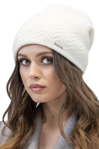 VIVISENCE Winter Mütze Für Damen Beanie Mit Weichem Futter Und Zickzackmuster Perfekten Sitz Herbst Gemütlich Ideal Für Kalte Wintertage Und Outdoor-Aktivitäten Modell 7090, Ecru,Einheitsgröße von VIVISENCE