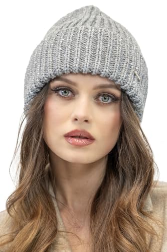 Vivisence Damen Winter Mütze Klassischen Beanie Strickmütze Stil Perfekte Passform Strickbündchen Umgeschlagener Saum Warmem Rippengarn Ideal Für Kalte Wintertage Winter Herbst, Hellgrau,Einheitsgröße von VIVISENCE