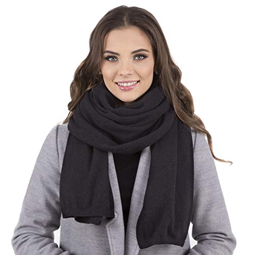 Vivisence Damen Winter Schal Aus Modischer Gemütlich Wärmendem Garn Mit Dekorativer Bindung Für Kalte Wintertage Frauen Elegante Und Sportliche Outfits Winter Herbst Modell 7101, Schwarz,Einheitsgröße von VIVISENCE