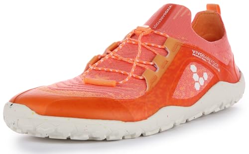 Vivobarefoot Primus Trail Knit FG, atmungsaktiver Damen-Offroad-Schuh mit fester Barfußsohle, Orange/Abendrot im Zickzackmuster (Sunset Chevron), 40 EU von VIVOBAREFOOT